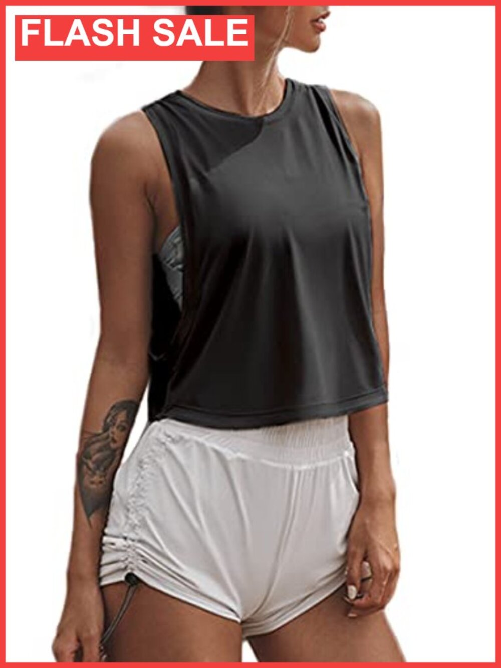 Cropped High Neck Athletic Tank Top Sleeveless Twist Hem Yoga Gym Workout